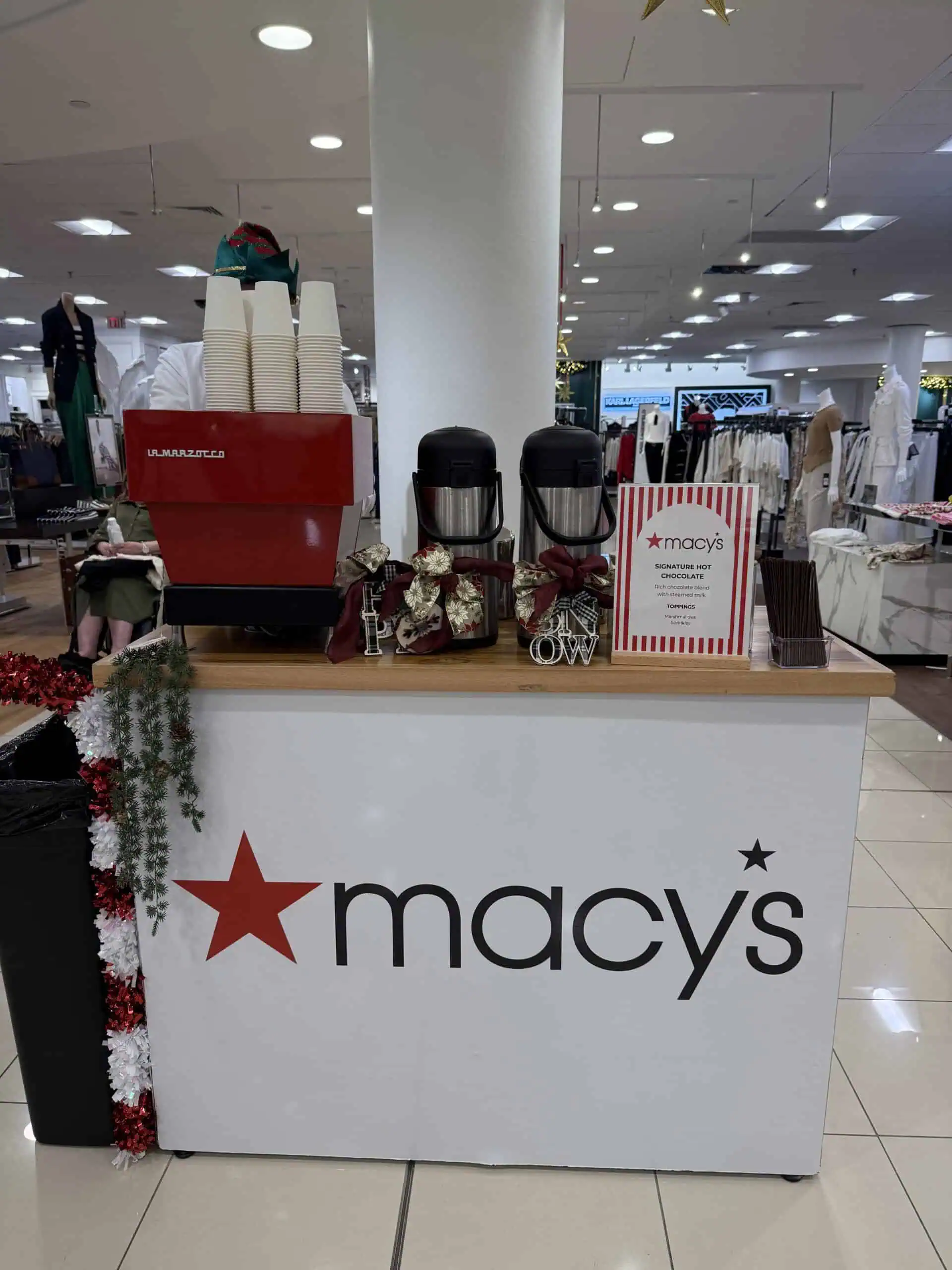 Hot chocolate station set up at a Macy's location in Miami